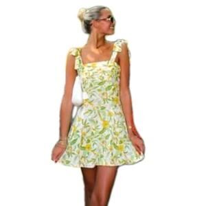 ZARA Strappy Floral Linen Sun Dress Small 8351/037/330 Party Brunch Ruched Bust